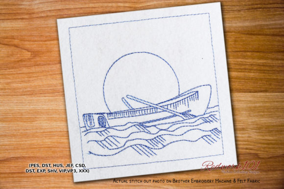 Dinghy Boat Redwork Embroidery Design